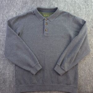 Vintage Orvis Sweater Mens Medium Three Button Collared Gray Solid Outdoors